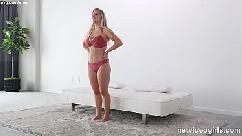 Thick blonde girl with big natural boobs fucked during audition