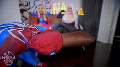 Spidey shoots all his web on huge tits